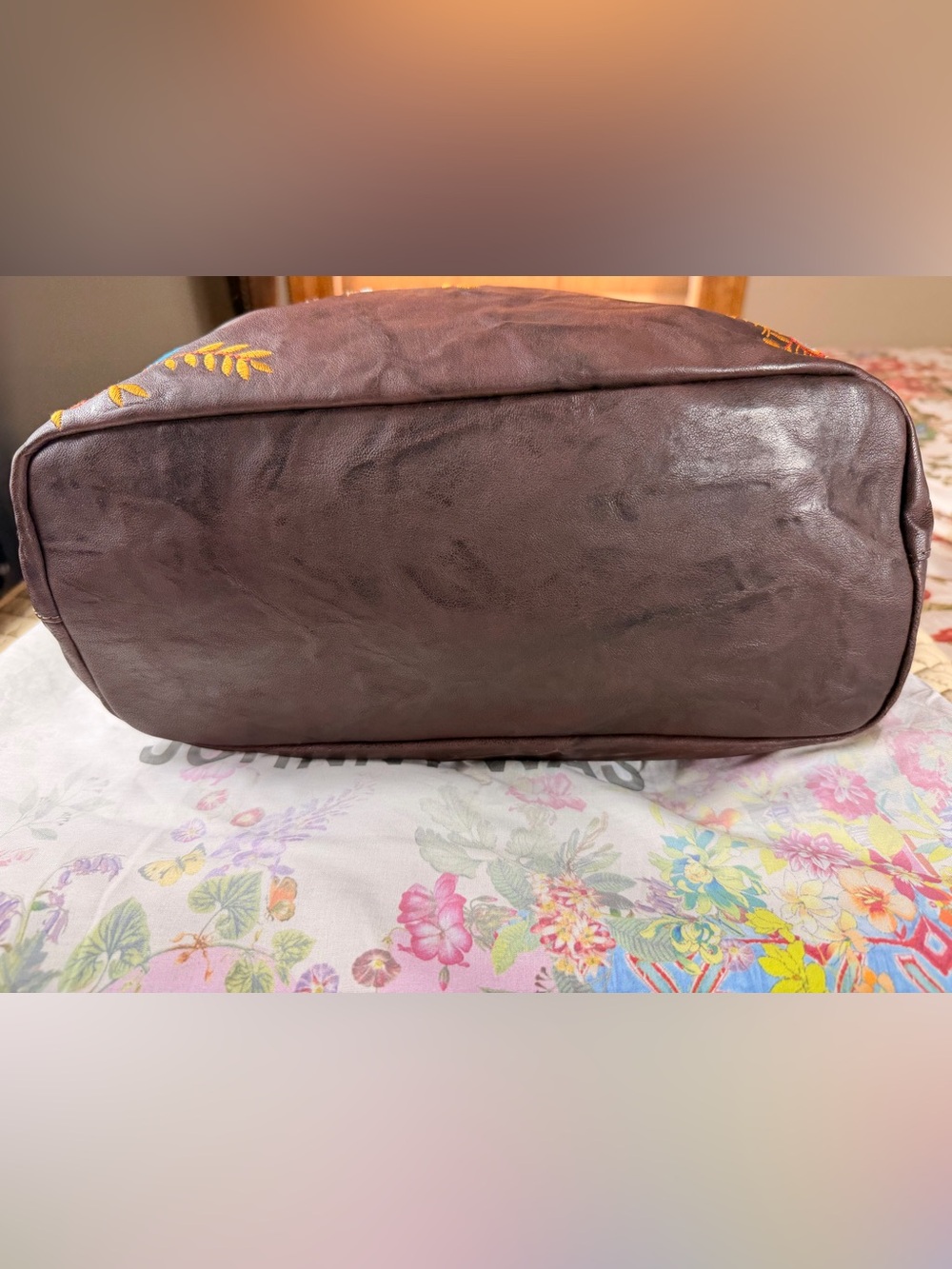 Johnny Was Brown Leather Annanke Tippi Tote Embroidered Floral Leather Bag, NWT - Picture 11 of 11
